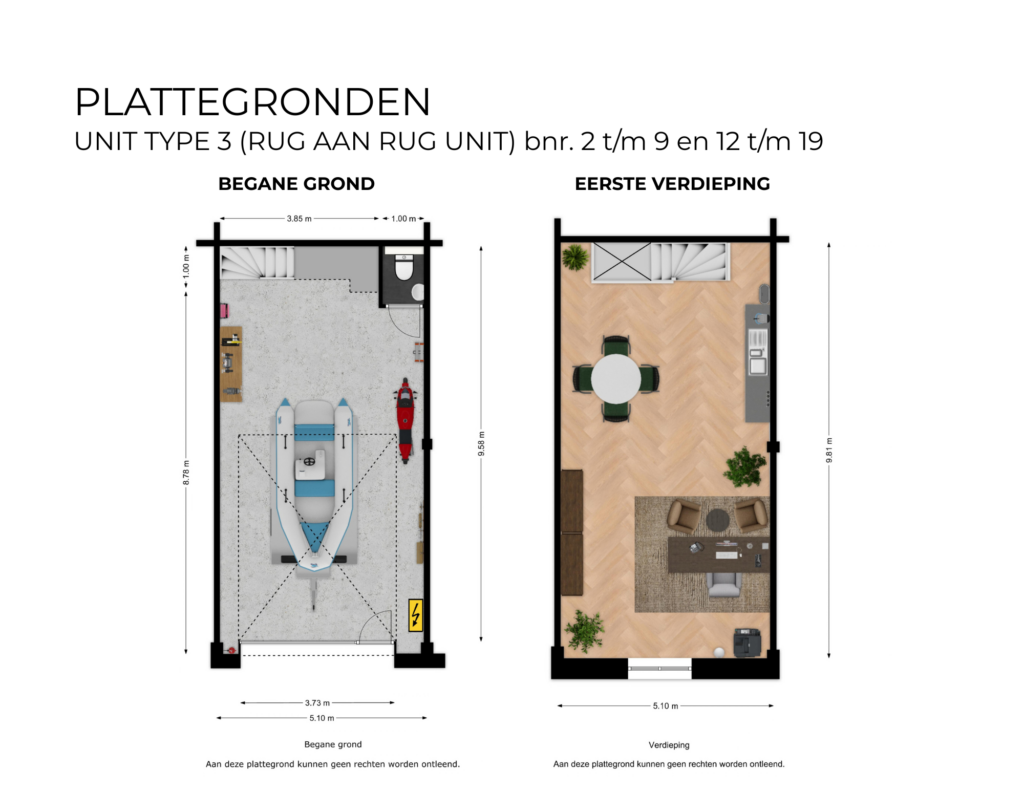 UNIT TYPE 3 (RUG AAN RUG UNIT) bnr. 2 t/m 9 en 12 t/m 19